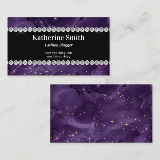 Carte De Visite Faux Diamond Rhinestone violet céleste (Devant / Derrière)