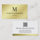 Carte De Visite Faux d'or léger en métal QR Code Monogramme (Devant / Derrière)
