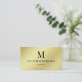 Carte De Visite Faux d'or léger en métal QR Code Monogramme (Debout devant)