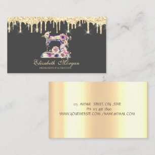 Carte De Visite Faux fleurs de machine à coudre Gold Drips