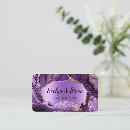 Carte de visite Faux Foil Agate violet (Debout devant)