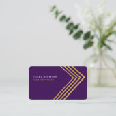 Carte De Visite Faux Gold Angle Stripes Moderne Violet (Debout devant)