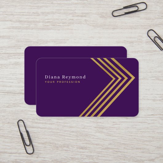Carte De Visite Faux Gold Angle Stripes Moderne Violet (Devant/Arrière en situation)