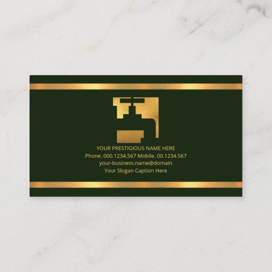 Carte De Visite Faux Gold Borders Faucet Emerald Green Plumer (Dos)