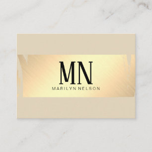 Carte De Visite Faux Gold brossé avec Monogramme Chic / Beige