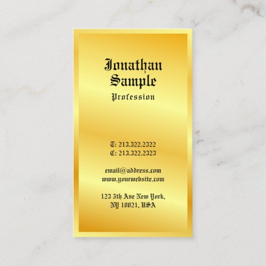 Carte De Visite Faux Gold Classic Style Texte Modèle élégant (Dos)