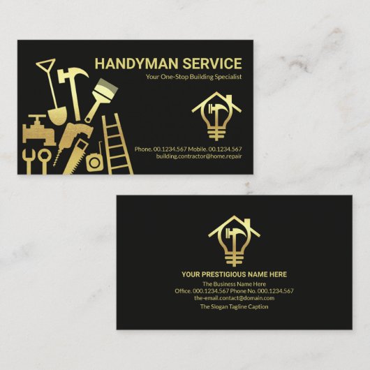 Carte De Visite Faux Gold Construction Tools Home Réparations (Devant / Derrière)