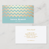 Carte De Visite FAUX Gold Foil Chevron Motif et bleu turquoise (Devant / Derrière)