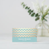 Carte De Visite FAUX Gold Foil Chevron Motif et bleu turquoise (Debout devant)