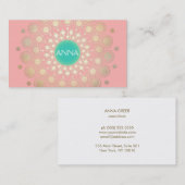 Carte De Visite Faux Gold Foil Circle Motif Rose et Turquoise (Devant / Derrière)