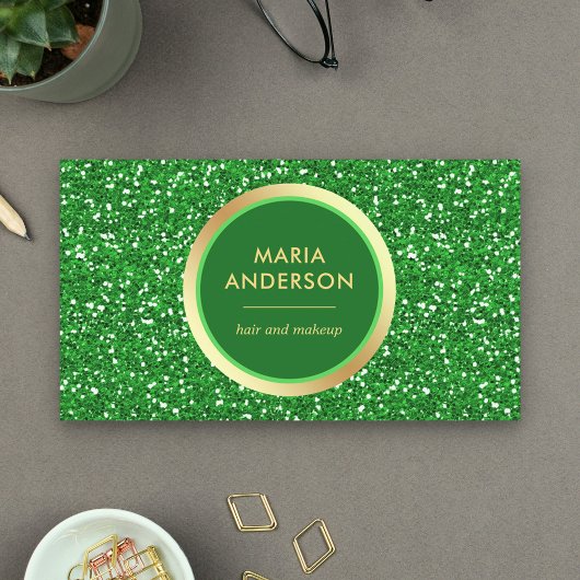 Carte De Visite Faux Gold Foil Circle Vert Parties scintillant maq