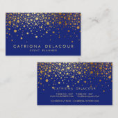 Carte de visite Faux Gold Foil Confetti | Bleu (Devant / Derrière)