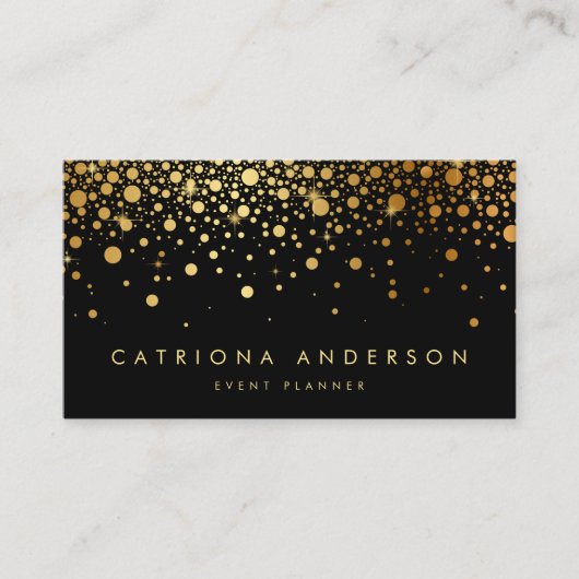 Carte de visite Faux Gold Foil Confetti | Noir (Devant)