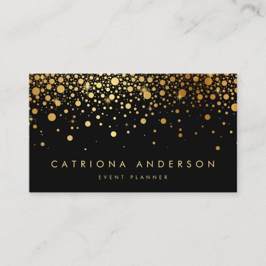 Carte de visite Faux Gold Foil Confetti | Noir (Devant)