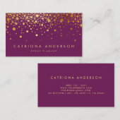 Carte de visite Faux Gold Foil Confetti | Purple I (Devant / Derrière)
