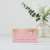 Carte de visite Faux Gold Foil Confetti | Rose (Debout devant)