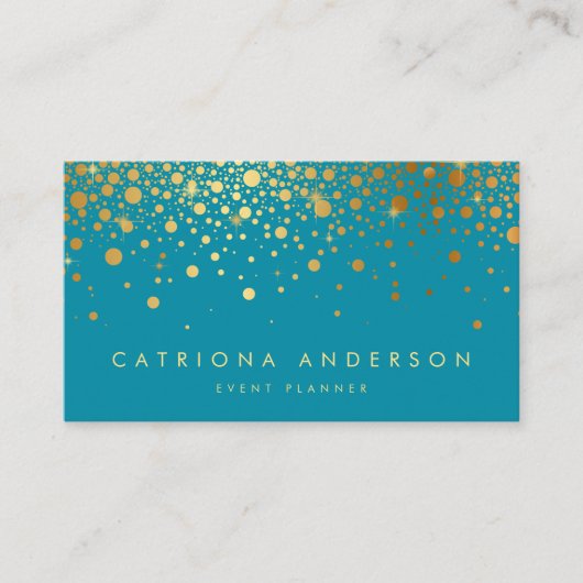 Carte de visite Faux Gold Foil Confetti | TURQUOIS (Devant)
