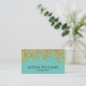 Carte De Visite Faux Gold Foil Confetti Turquoise Élégant (Debout devant)