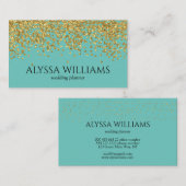 Carte De Visite Faux Gold Foil Confetti Turquoise Élégant (Devant / Derrière)