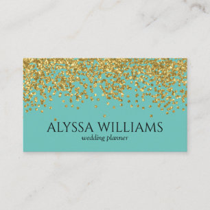 Carte De Visite Faux Gold Foil Confetti Turquoise Élégant