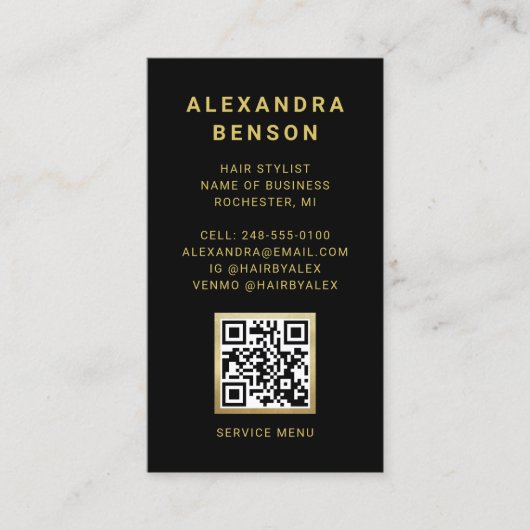 Carte De Visite Faux Gold Foil et Black QR Code (Devant)