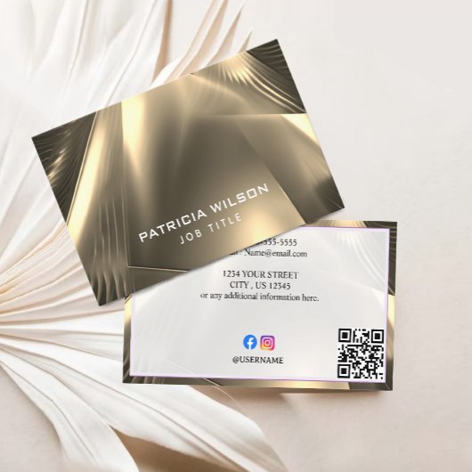 Carte De Visite Faux Gold Foil Minimal QR Code et médias sociaux