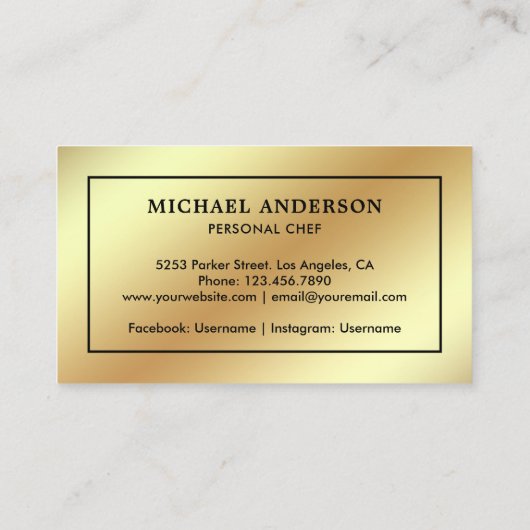 Carte De Visite Faux Gold Foil Noir Cuisine Couteau Chef personnel (Dos)
