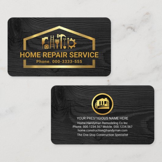 Carte De Visite Faux Gold Handyman Tools Building Frame (Devant / Derrière)