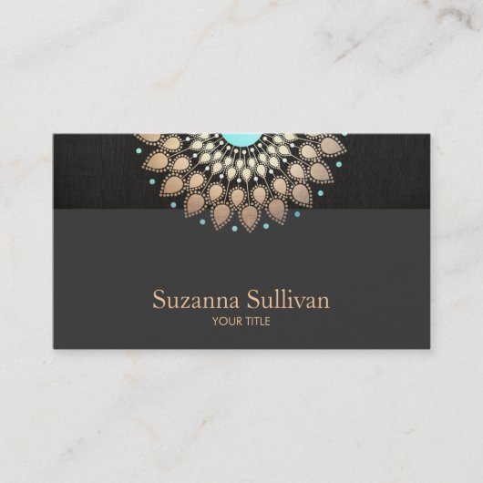 Carte De Visite Faux Gold Leaf Motif Black Linen Professionnel (Devant)