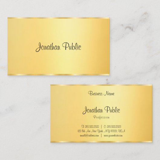 Carte De Visite Faux Gold Modern Calligraphes Design Modèle (Devant / Derrière)