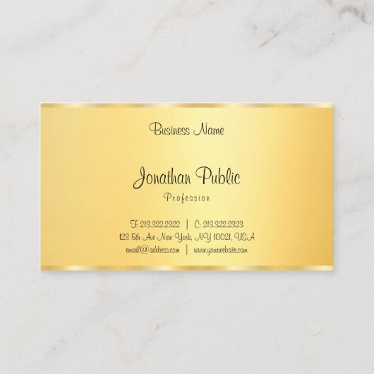 Carte De Visite Faux Gold Modern Calligraphes Design Modèle (Dos)
