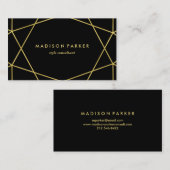 Carte De Visite Faux Gold Modern Geometry sur noir (Devant / Derrière)