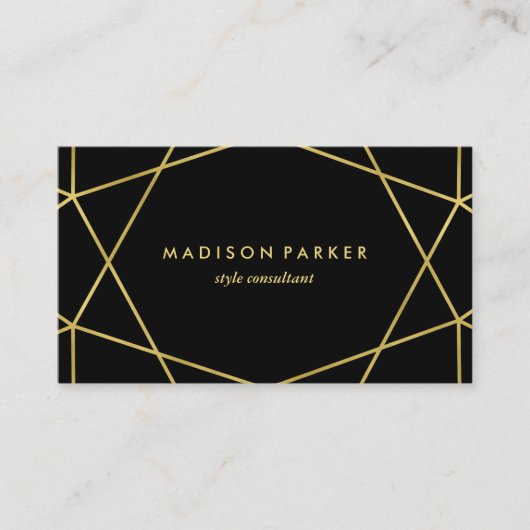 Carte De Visite Faux Gold Modern Geometry sur noir (Devant)