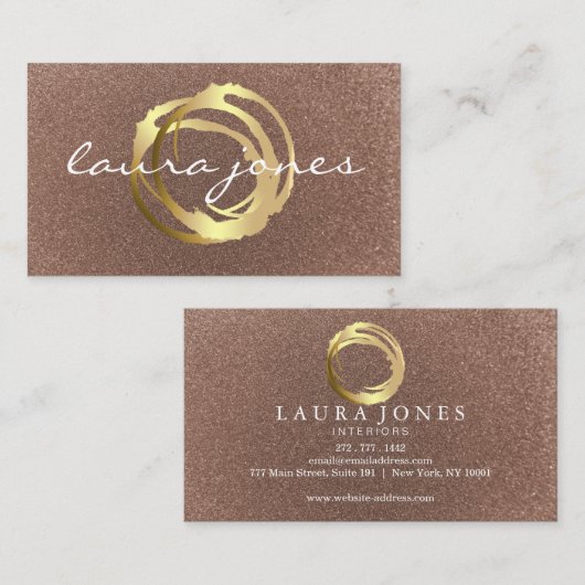 Carte De Visite Faux Gold Painted Circle Designer Business Card (Devant / Derrière)