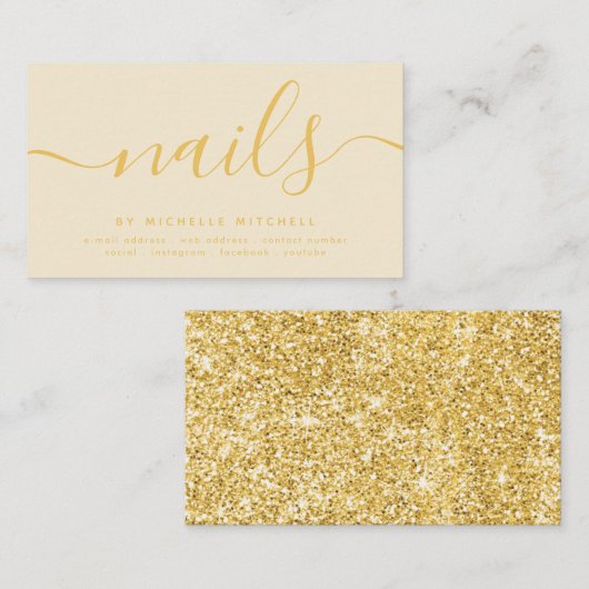 Carte De Visite Faux Gold Parties scintillant Nail Technician Crèm (Devant / Derrière)