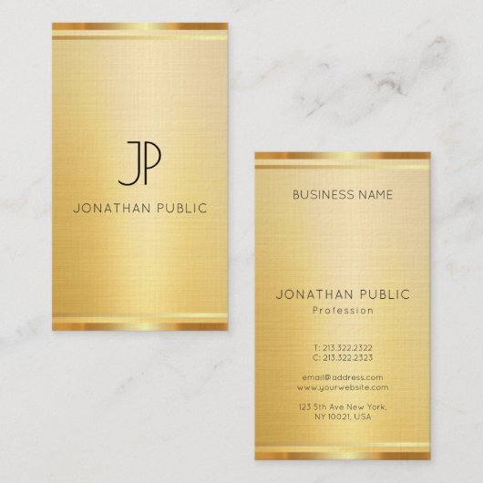 Carte De Visite Faux Gold Premium Linen Vertical Modèle Luxe (Devant / Derrière)