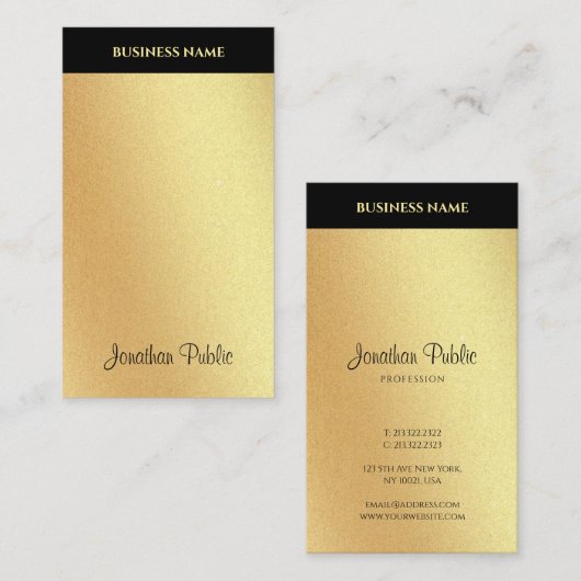 Carte De Visite Faux Gold Script main Texte Cool Calligraphie mode (Devant / Derrière)