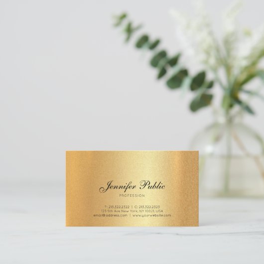 Carte De Visite Faux Gold Script manuscrit Calligraphié Moderne (Debout devant)
