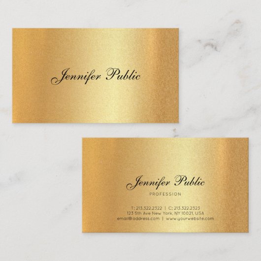 Carte De Visite Faux Gold Script manuscrit Élégant Calligraphie (Devant / Derrière)