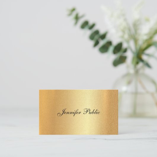 Carte De Visite Faux Gold Script manuscrit Élégant Calligraphie (Debout devant)