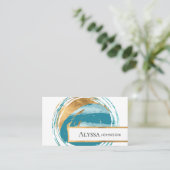 Carte De Visite Faux Gold Seal Blue Green Earth Globe (Debout devant)