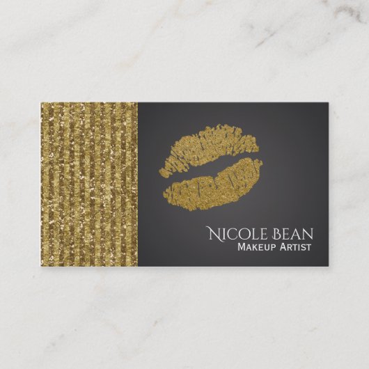 Carte De Visite Faux Gold Sequin Sparkle Glamor Chic Lips Beauté (Devant)