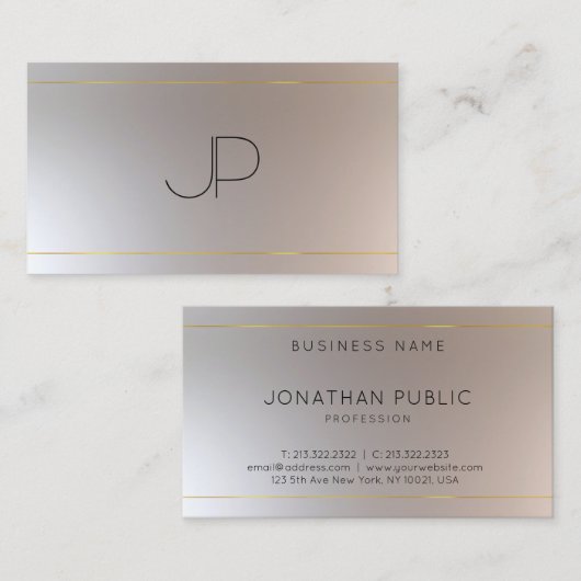 Carte De Visite Faux Gold Silver Moderne Monogram Professional (Devant / Derrière)