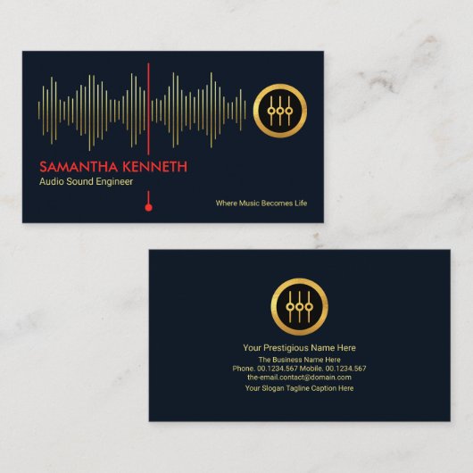 Carte De Visite Faux Gold Sound Frequency Studio Engineer DJ (Devant / Derrière)
