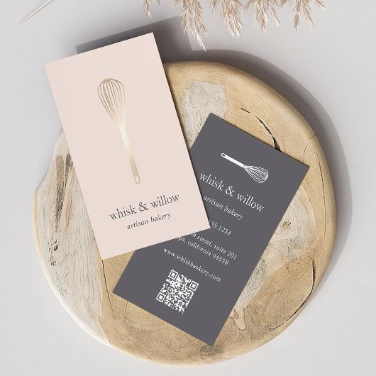 Carte De Visite Faux Gold Whisk | Boulangerie | Chef | Code QR du