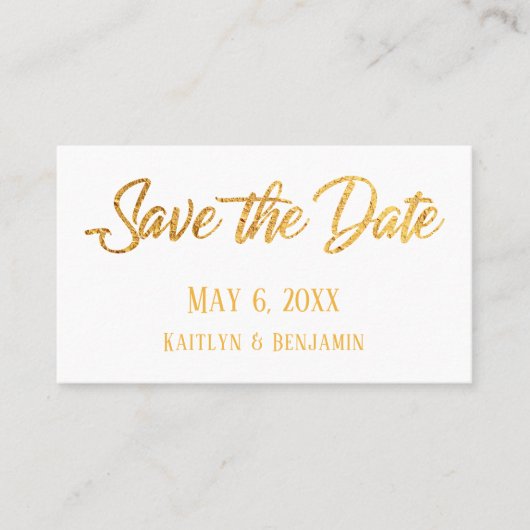 Carte De Visite Faux Gold, White, Save the Date & Mariage Detail (Devant)