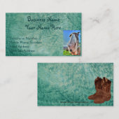 Carte De Visite Faux Green Leather & Happy Horse Design (Devant / Derrière)