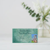 Carte De Visite Faux Green Leather & Happy Horse Design (Debout devant)