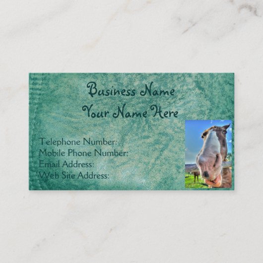 Carte De Visite Faux Green Leather & Happy Horse Design (Devant)