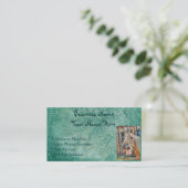 Carte De Visite Faux Green Leather & Happy Horse Design 2 (Debout devant)